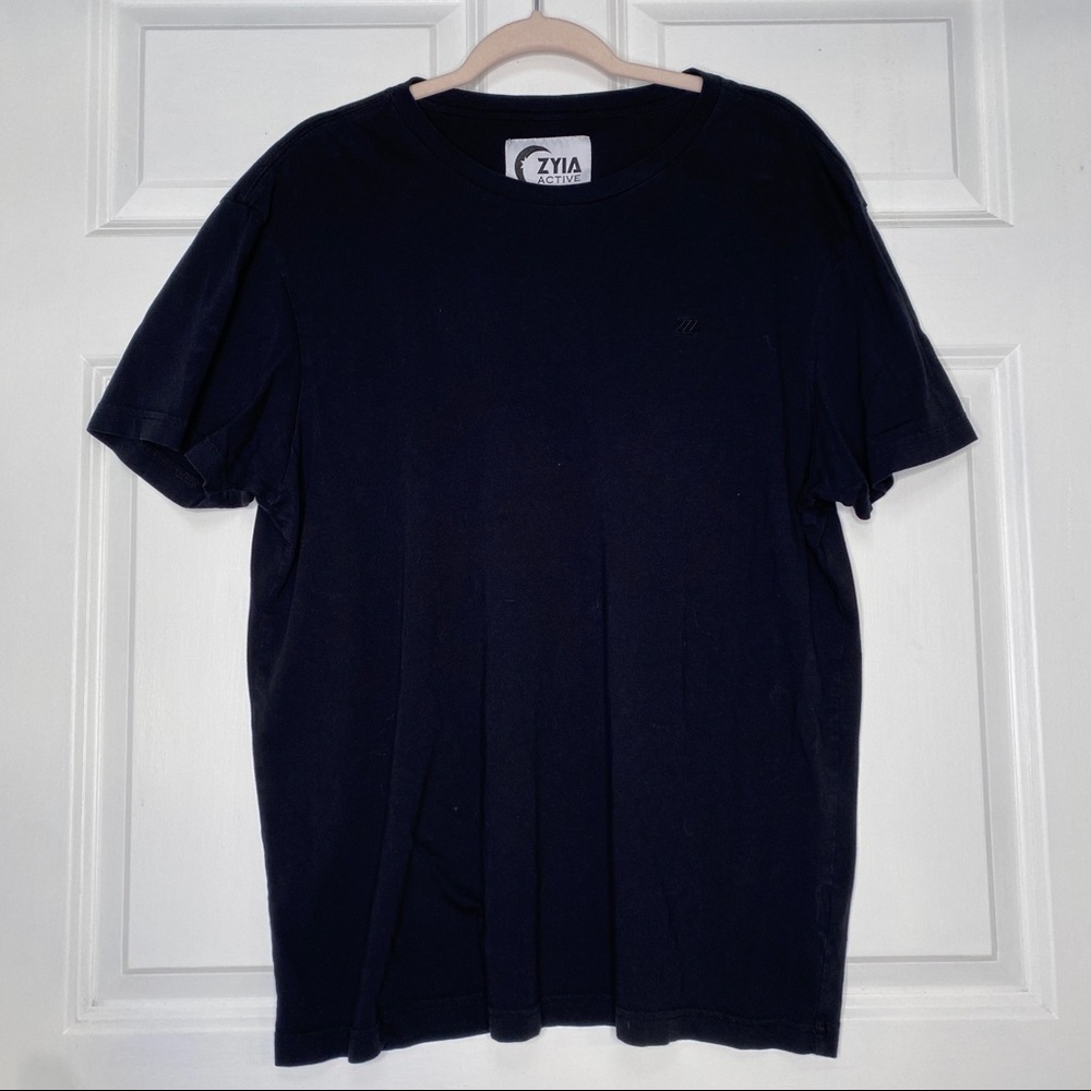 Zyia Active Black Short Sleeve Round Neck Tee Shirt Size Large Embroidered ZZZ